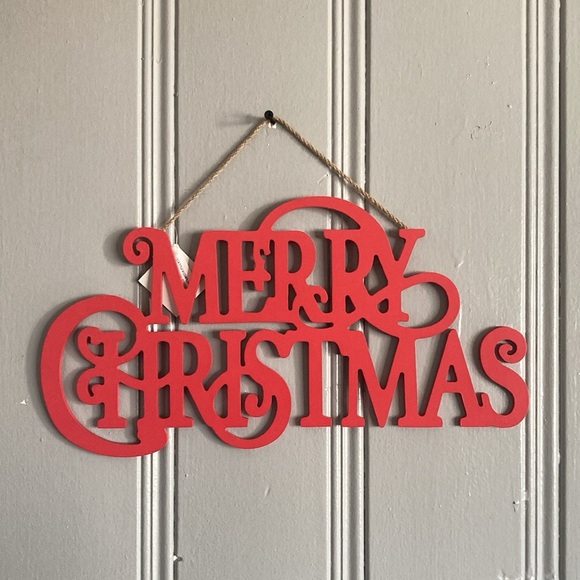 NWT- Beautiful Red Wooden- MERRY CHRISTMAS Decoration Sign 9-1/2”x 17-3/4” - Picture 4 of 10